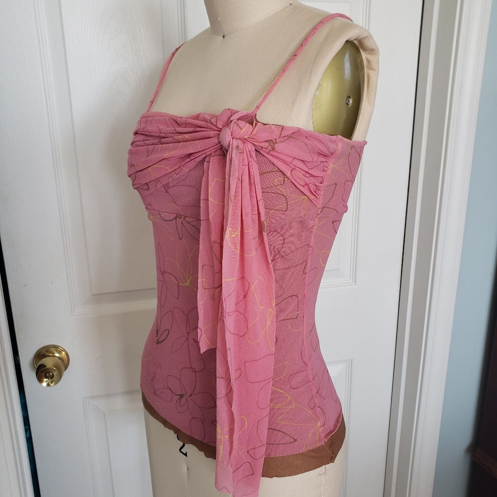 Pink Tie Mesh Tank Top, S - Picture 4 of 13